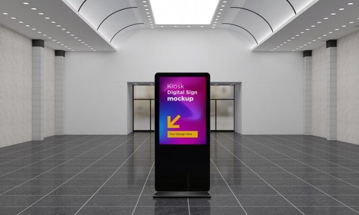 office-digital-signageDigital signage in the middle of a lobby.