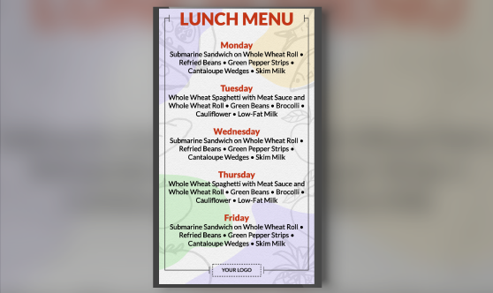 school lunch menu portrait digital signage template