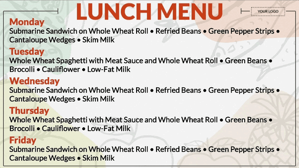 school lunch menu digital signage template