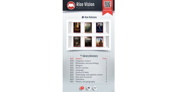 Library directory for digital signage (portrait mode)