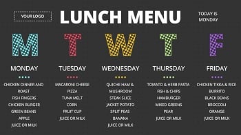 School cafeteria lunch menu digital signage template