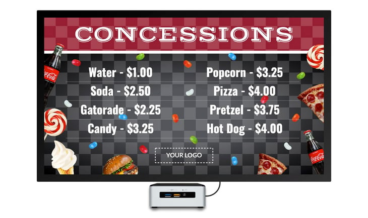 school sporting event concession menu digital signage template