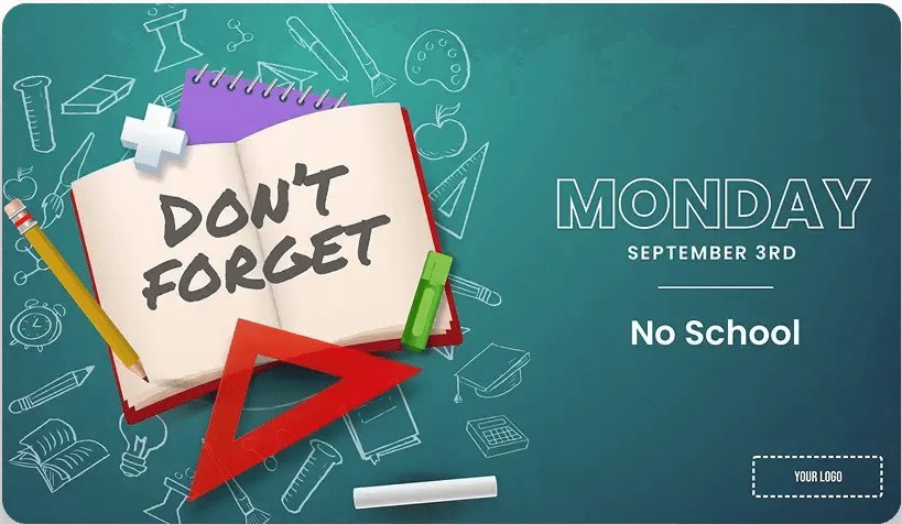 Rise Vision digital signage template for school reminders