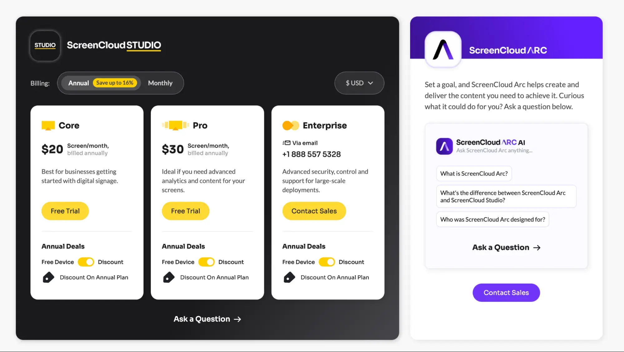 ScreenCloud review: ScreenCloud Studio pricing for Core, Pro, and Enterprise plans