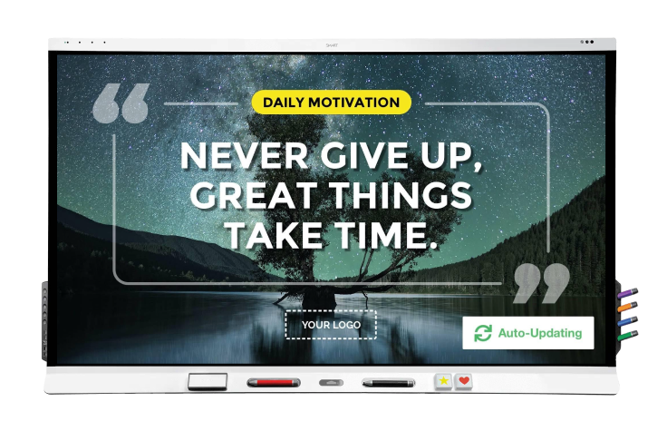 SMART interactive board with daily motivation quote template