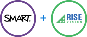SMART logo and Rise Vision logo with a plus sign in between