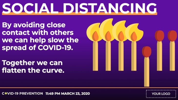 A sign to promote social distancing and slow the spread of COVID-19.