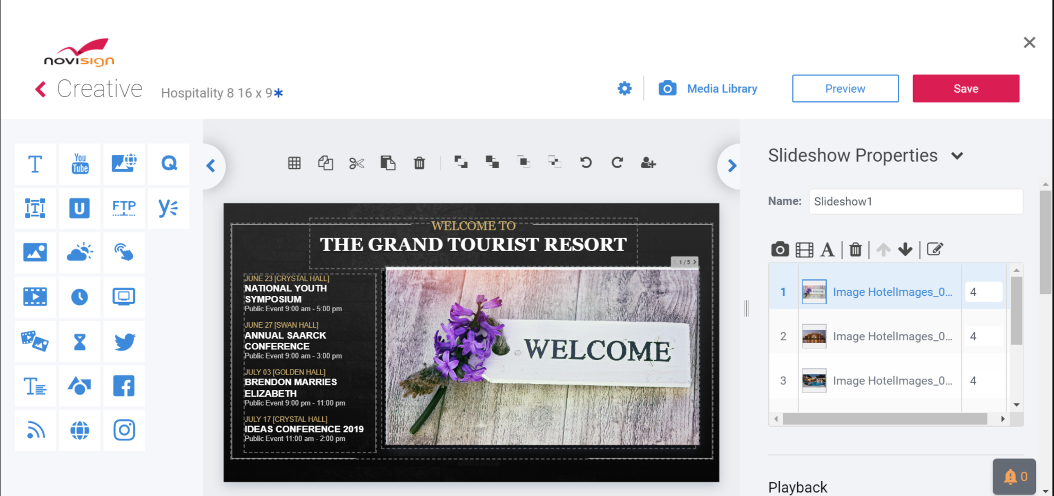 Novisign editing page