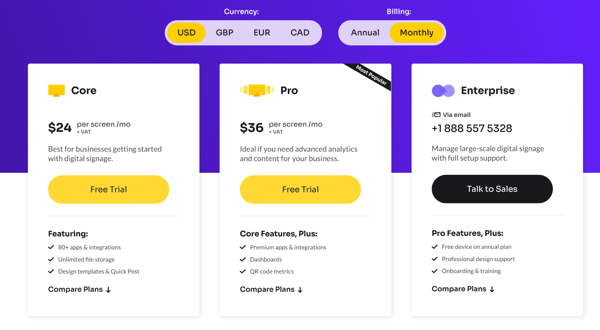 Screen cloud pricing
