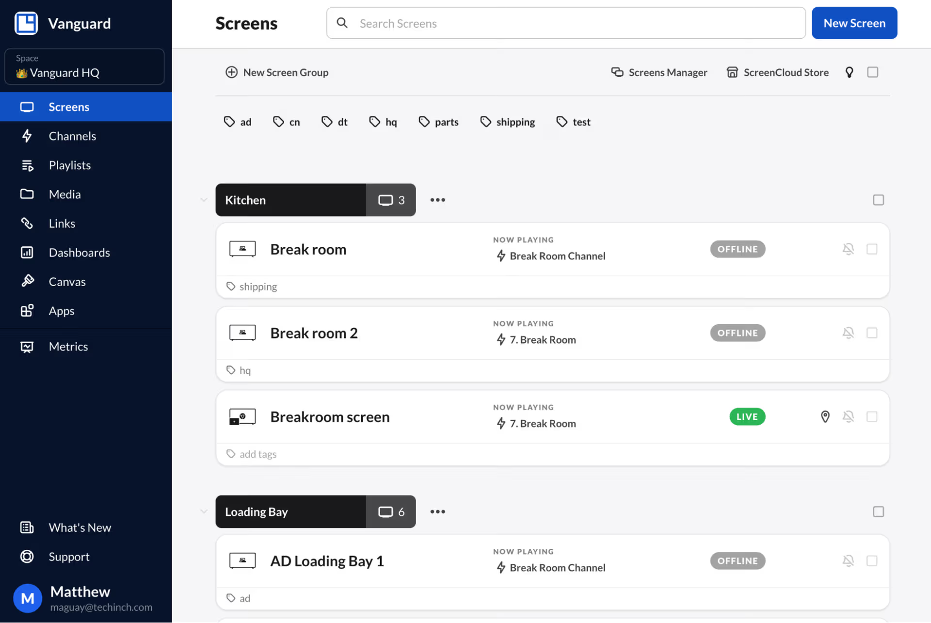 Screencloud dashboard