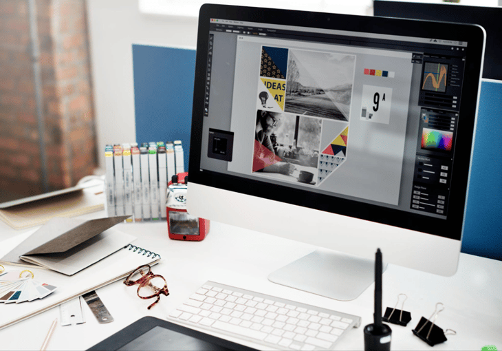 A computer showing a content design application.