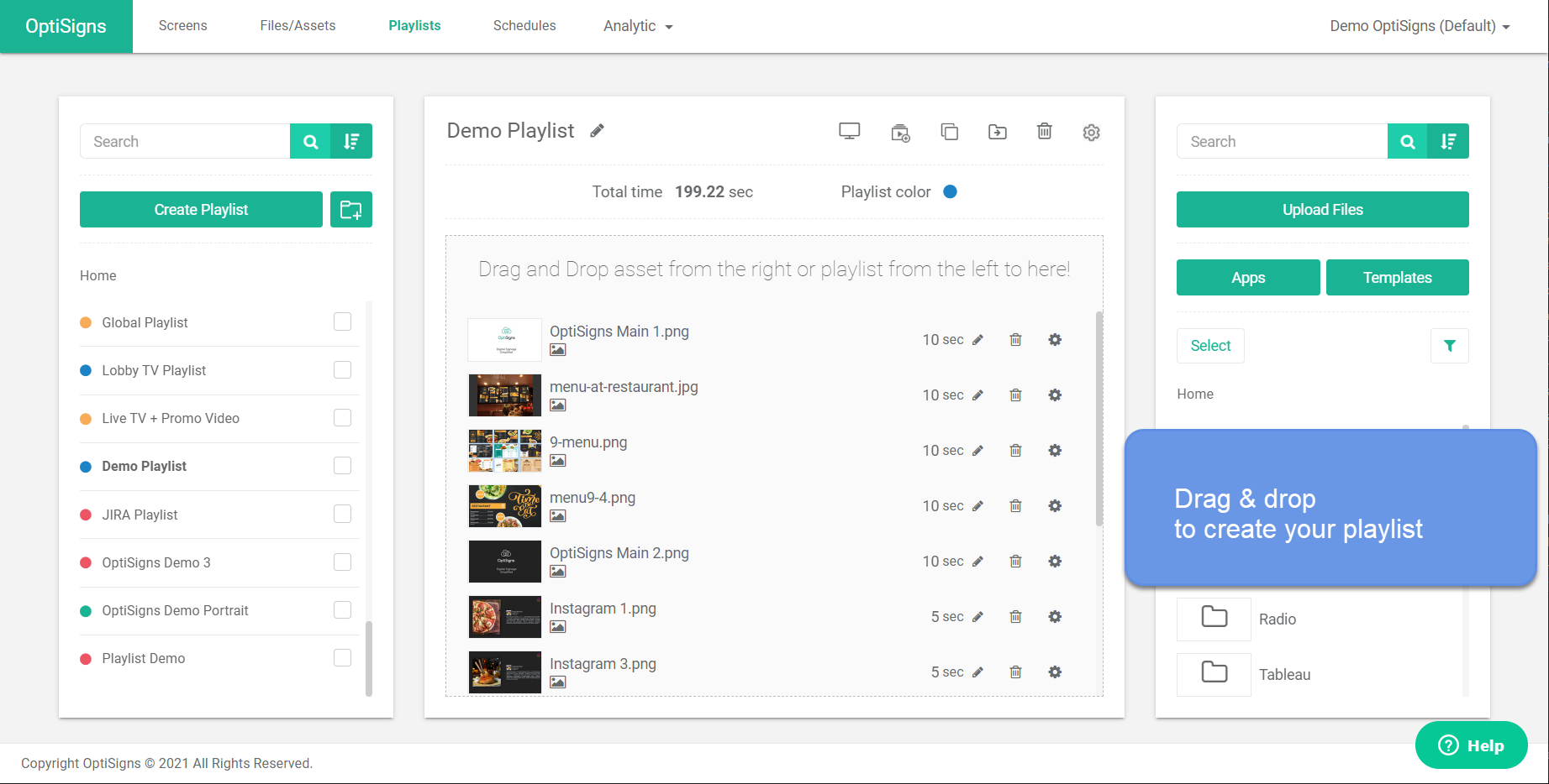 Optisigns dashboard