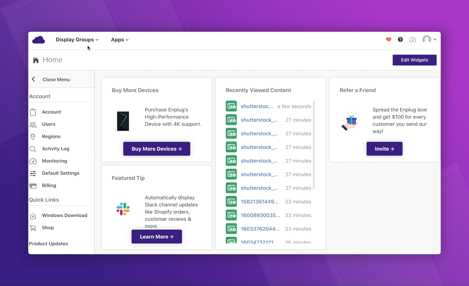 Spectrio's dashboard