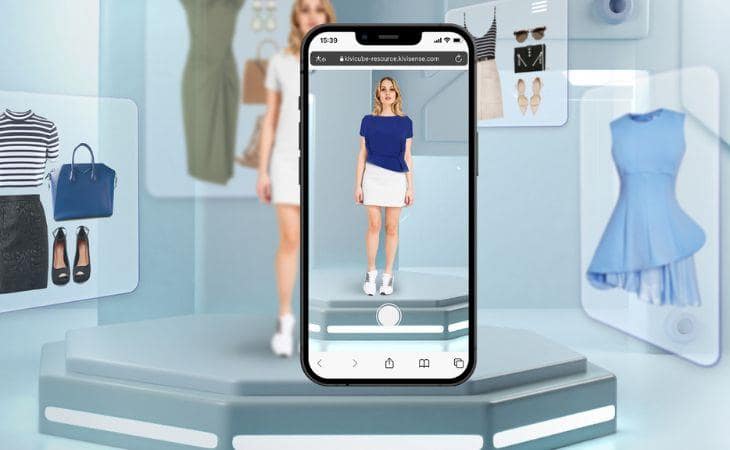 irtual try-on and product visualization app feature shown on a mobile phone.