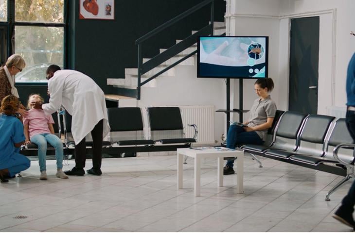 Digital signage in a clinic waiting room.
