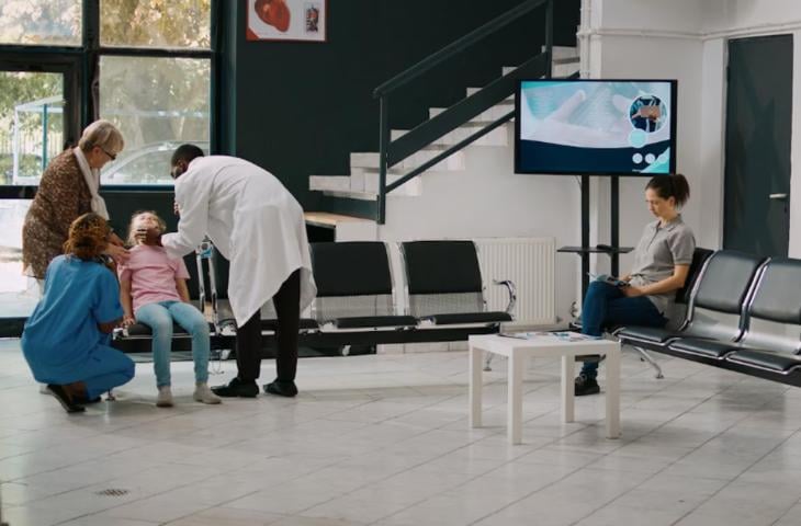 Digital signage in a clinic waiting room.