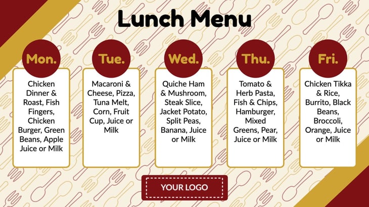 weekly lunch menu digital signage template