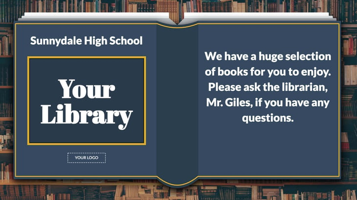 welcome library book digital signage template