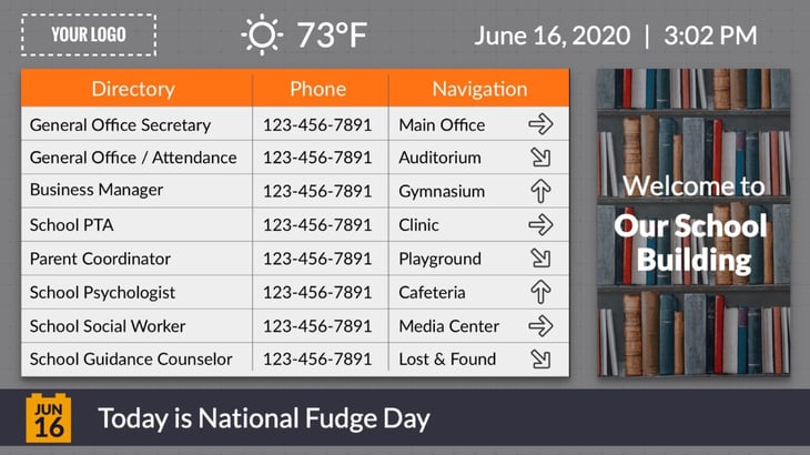 zoned school directory digital signage template