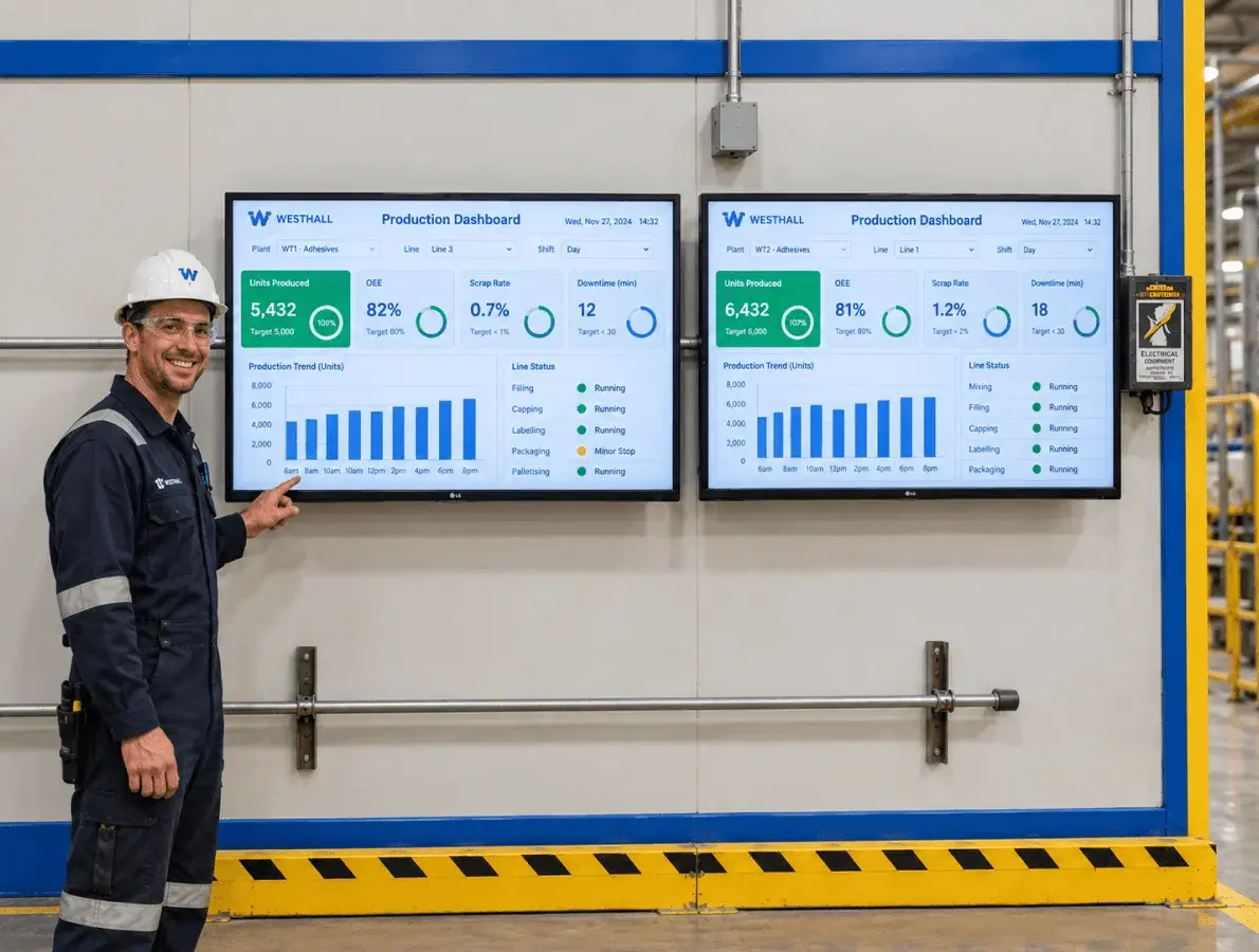 an engineer standing beside a real time safety kpi and incident data