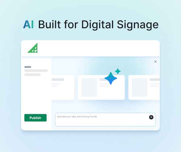 UX graphic with text overlay "AI Built for Digital Signage"