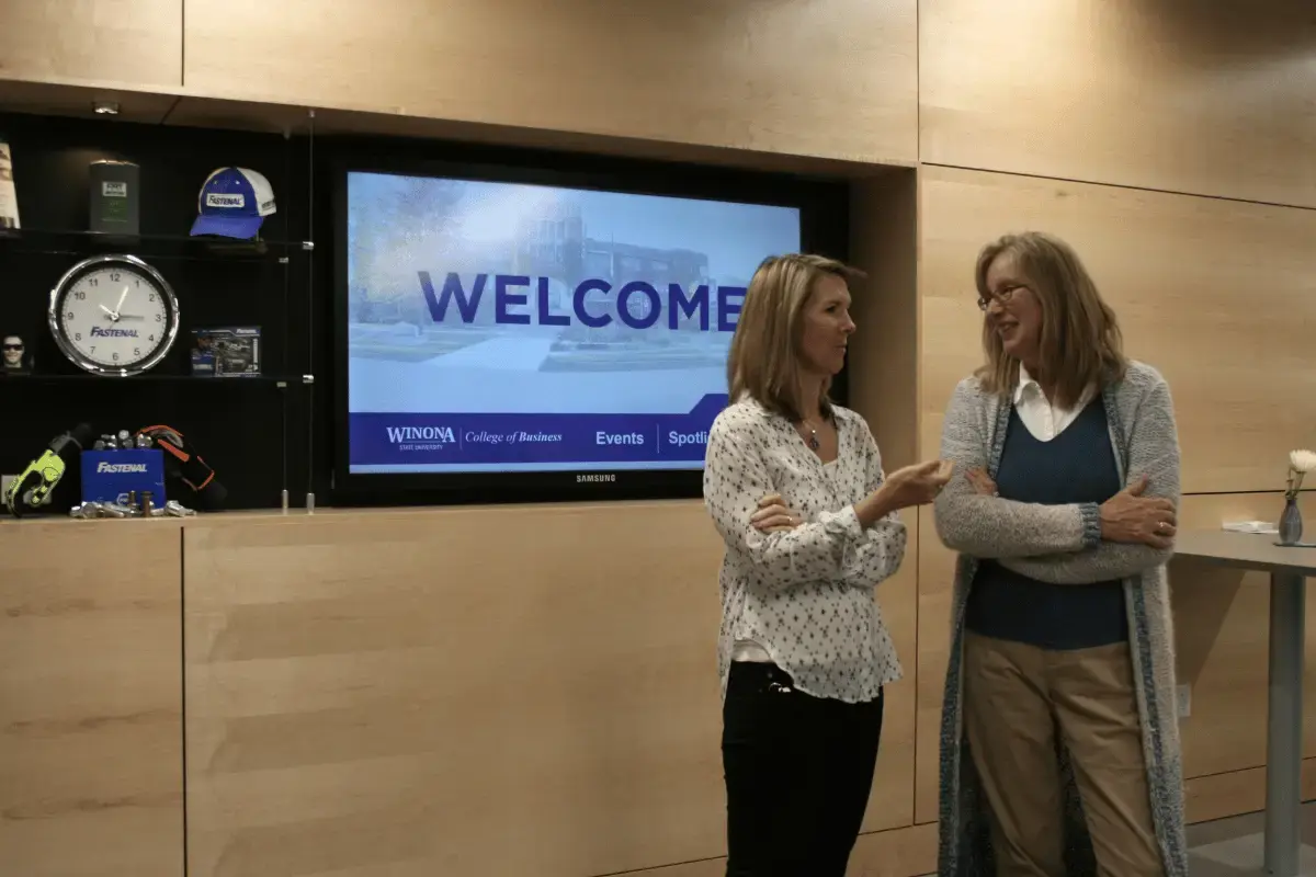 A digital display promoting financial services and security