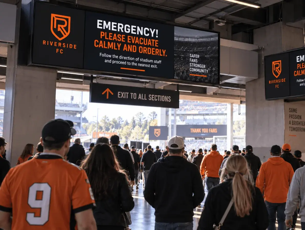 emergency alert being triggered in a stadium facility