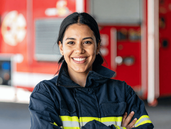Female first responder smiling at the camera