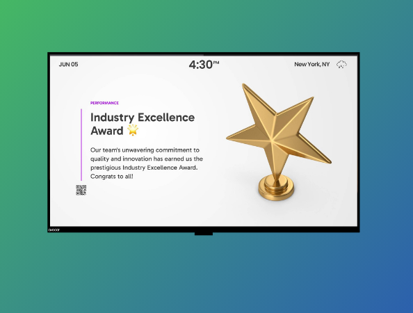 Digital display showing an achievement award