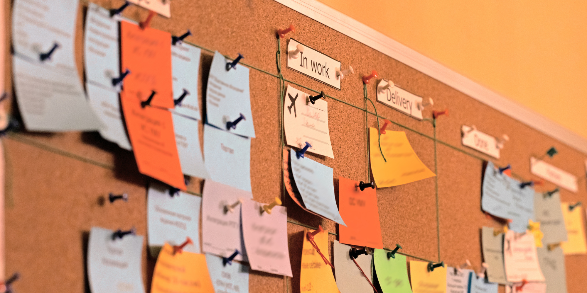 Traditional bulletin board with post-it notes