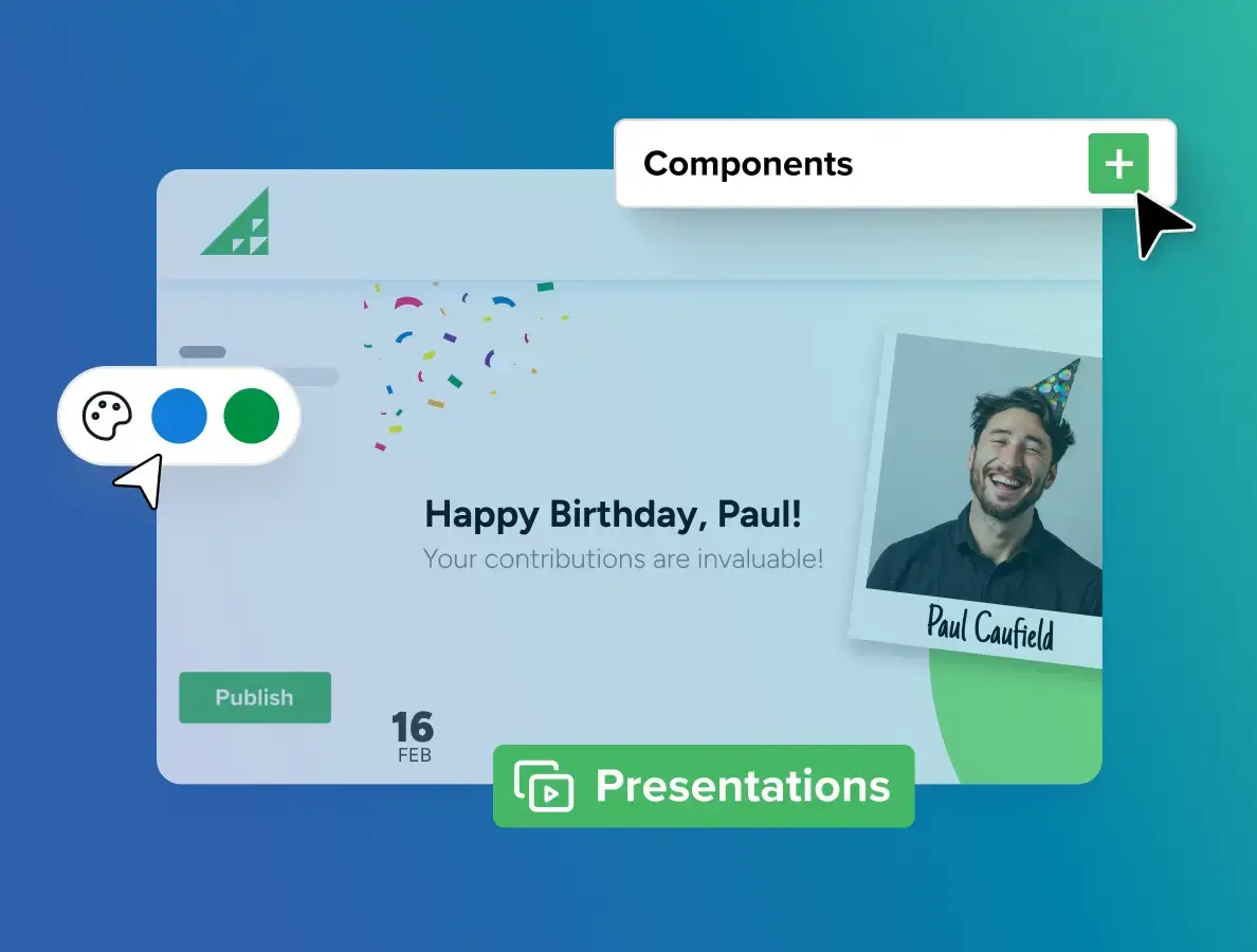 A simplified UX graphic showing instant edits to digital signage content