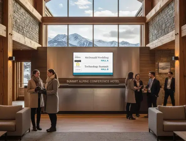 Calendar digital signage in the conference hotel of the Alpine Summit hotel