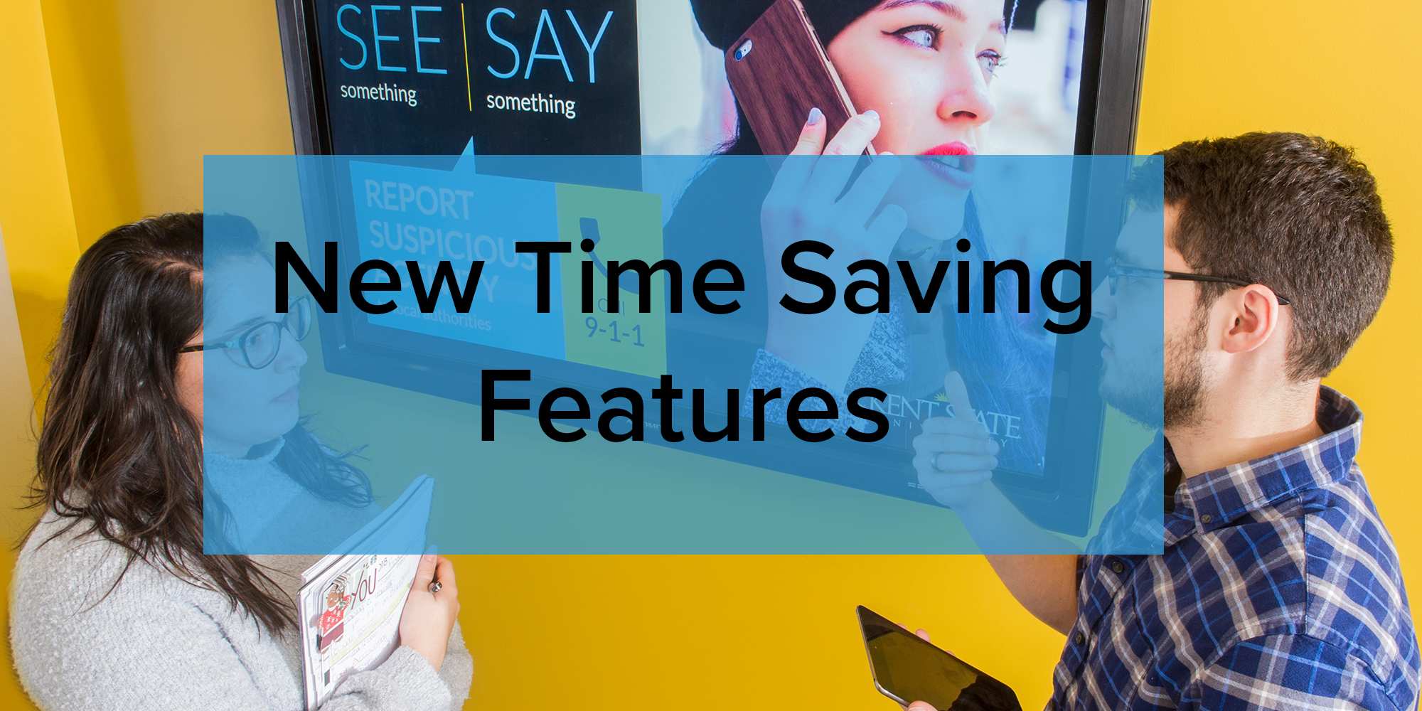 The blog title overlaid on an image of two people standing in front of a digital sign.