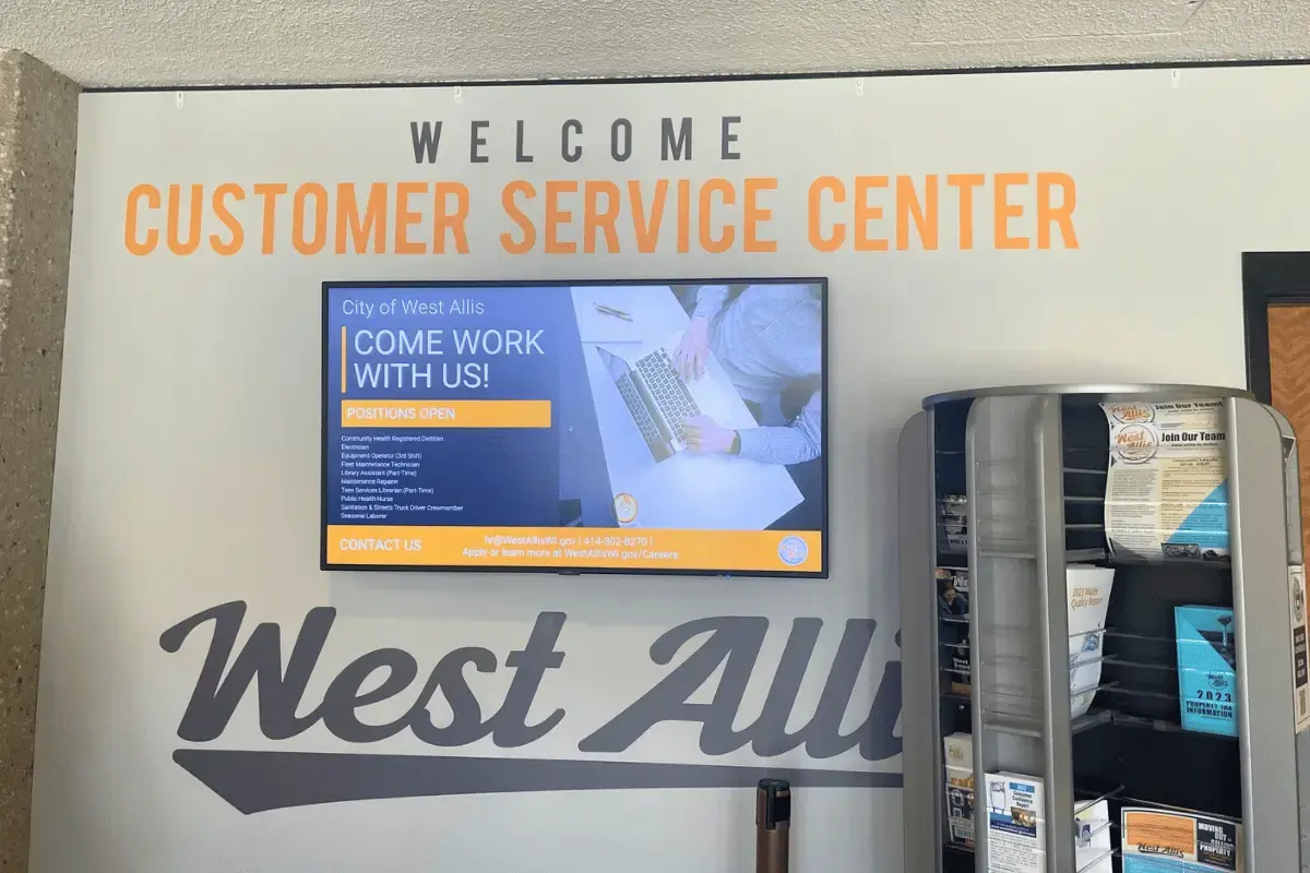 Customer service center of a government facility with digital signage