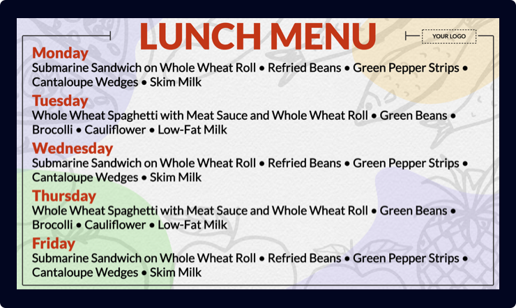 Digital Weekly Lunch Menu