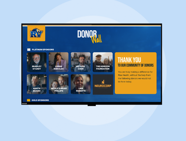 Digital display showing Donor Wall content
