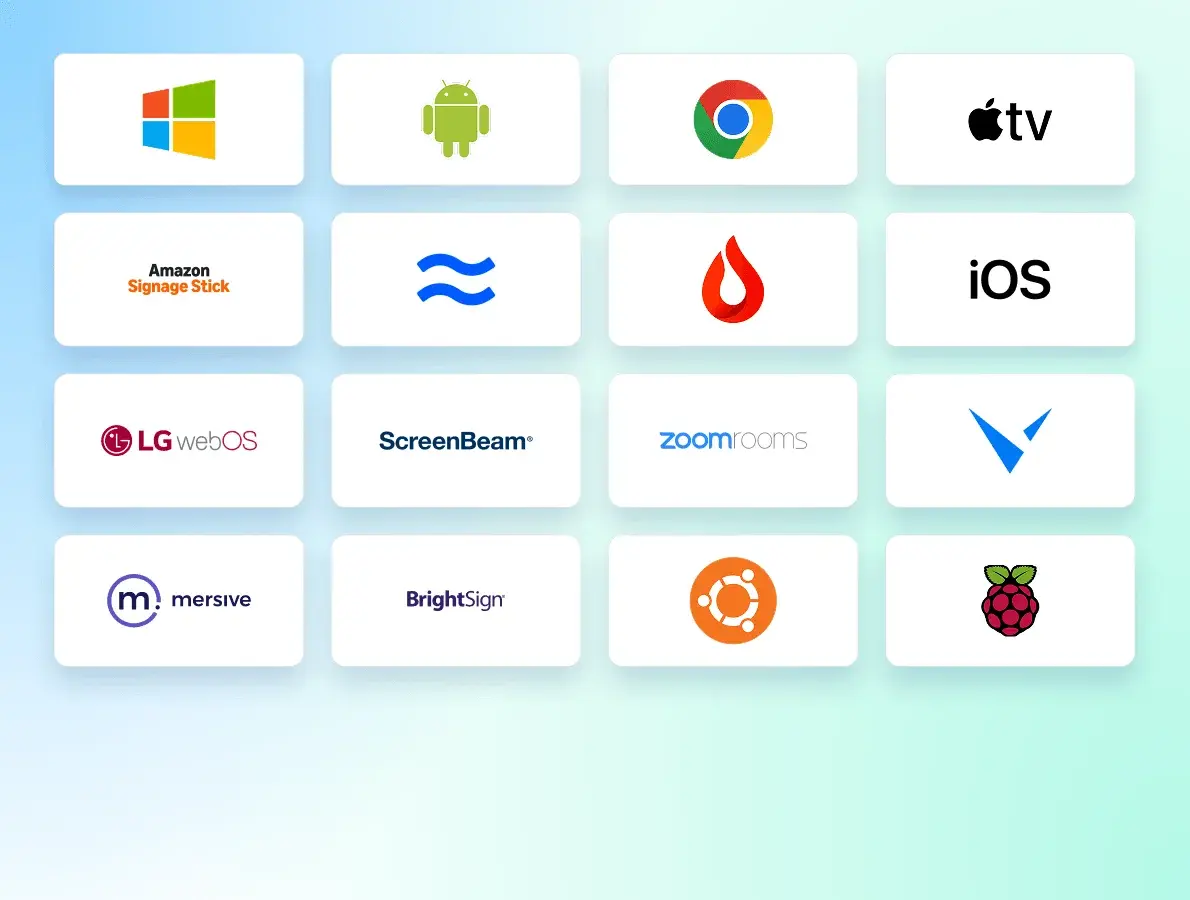 image showing 16 logos of some of the hardware companies rise vision supports