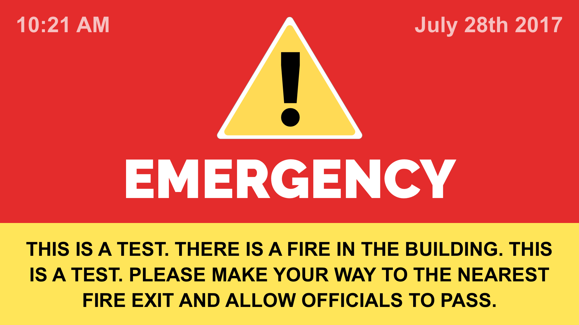 Emergency notification digital signage template.