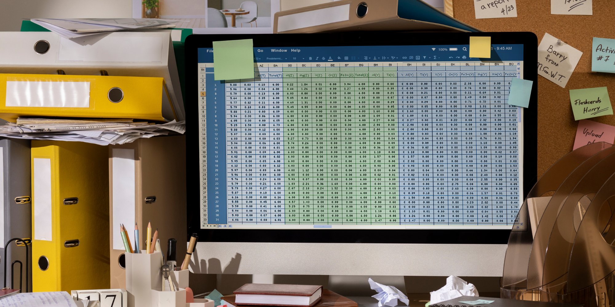 Digital signage display with sticky notes.