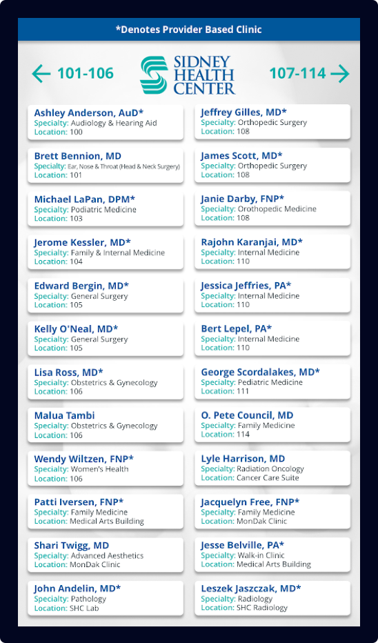 Waiting Room Digital Directory
