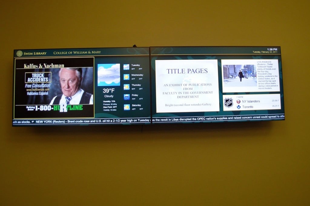 college of william and mary swem library dual digital signage display